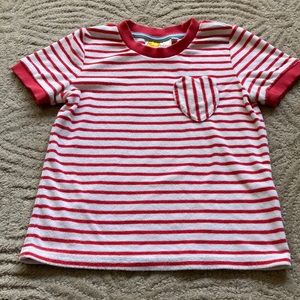 MINI BODEN 8-9 Red Stripe Terry Cloth T-Shirt Heart Pocket